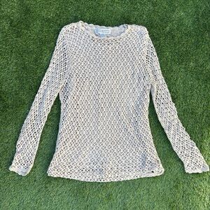 Dress Barn Beige Crochet Scoop-Neck Sweater